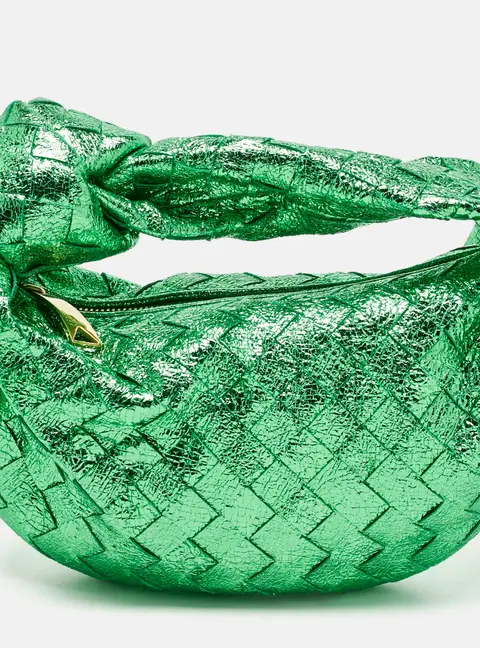 Bottega Veneta Metallic Green Intrecciato Leather Mini Jodie Hobo