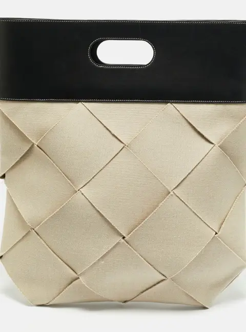 Bottega Veneta Beige/Black Intrecciato Canvas and Leather Slip Tote