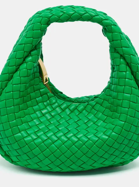 Bottega Veneta Padded Jodie Mini Green Intrecciato Leather Hobo