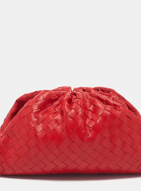 Bottega Veneta The Pouch Red Intrecciato Leather Clutch