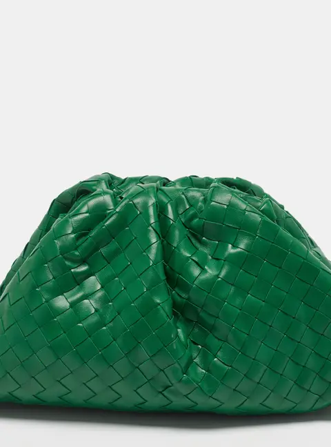 Bottega Veneta The Pouch Green Intrecciato Leather Clutch