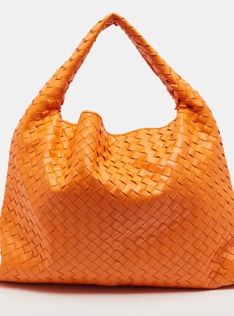 Bottega Veneta Hop Large Orange Intrecciato Leather Shoulder Bag