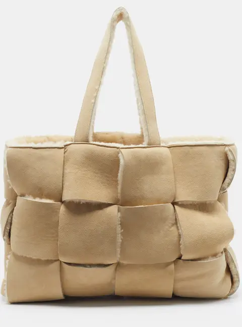 Bottega Veneta Acro Large Beige Intrecciato Suede Tote