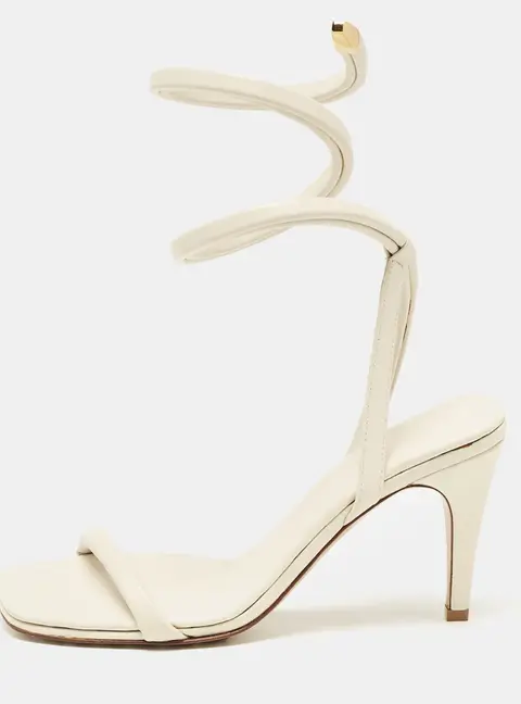 Bottega Veneta White Leather Spiral Ankle Wrap Sandals Size 39