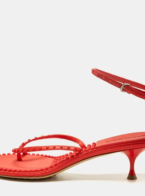 Bottega Veneta Dot Size 40 Red Leather Ankle Strap Sandals