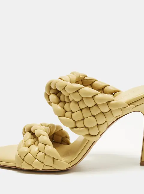 Bottega Veneta Curve Size 37 Olive Green Woven Leather Slide Sandals