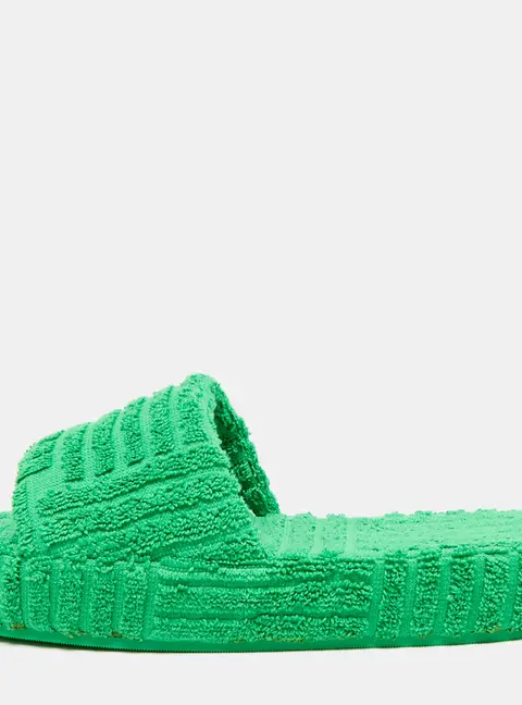 Bottega Veneta Size 35 Green Fabric Flat Slides