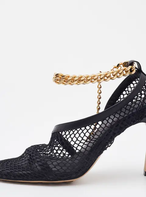 Bottega Veneta Black Stretch Mesh and Leather D'orsay Pumps Size 37