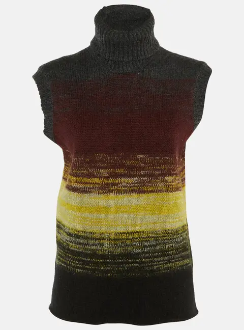 Bottega Veneta Grey Striped Wool Knit Turtle Neck Sweater S