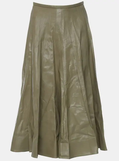 Bottega Veneta Pleated Beige Leather Women's Midi Skirt M