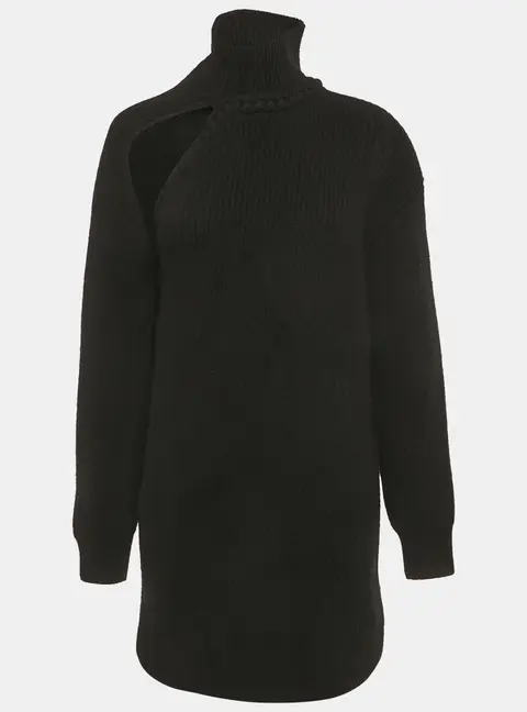 Bottega Veneta Black Rib Knit Cut-Out Mini Dress S