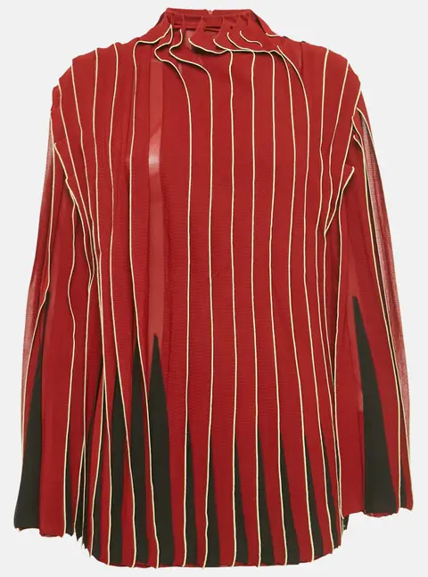 Bottega Veneta Red Knit Paneled Turtle Neck Blouse M