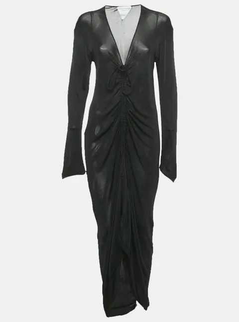 Bottega Veneta Black Stretch Knit Ruche Midi Dress S