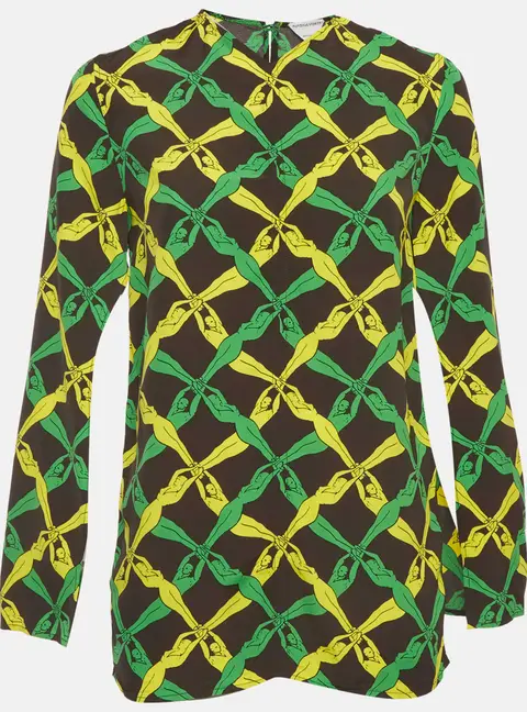 Bottega Veneta Black/Green Printed Crepe Blouse XS