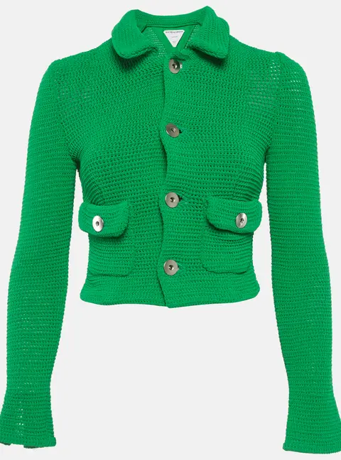 Bottega Veneta Green Crochet Knit Cardigan XS