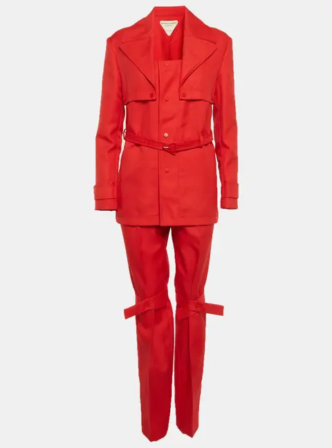 Bottega Veneta Red Gabardine Belted Set XS