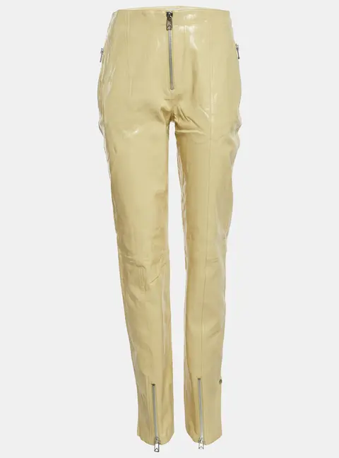 Bottega Veneta Cream Leather Zipper Trousers S