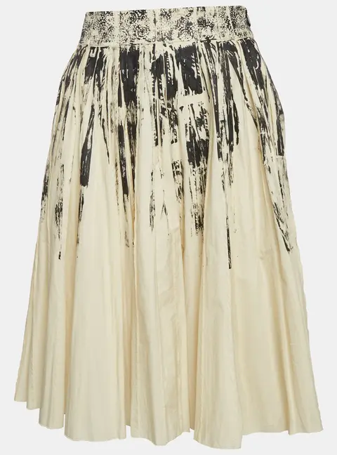 Bottega Veneta Beige Printed Cotton Pleated Skirt S