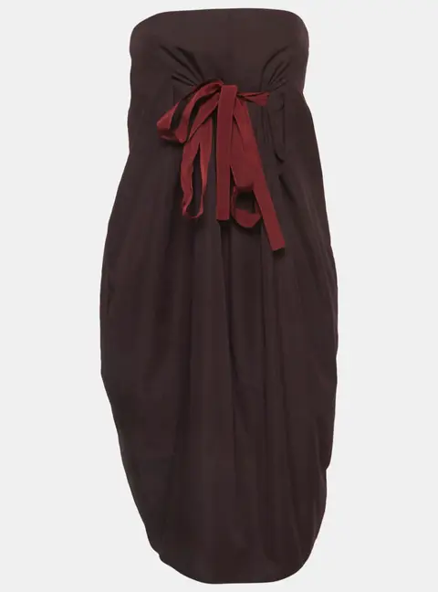 Bottega Veneta Brown Cotton Strapless Mini Dress M