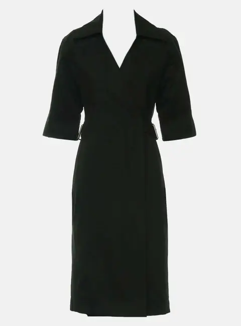 Bottega Veneta Belted Green Cotton Wrap Dress S