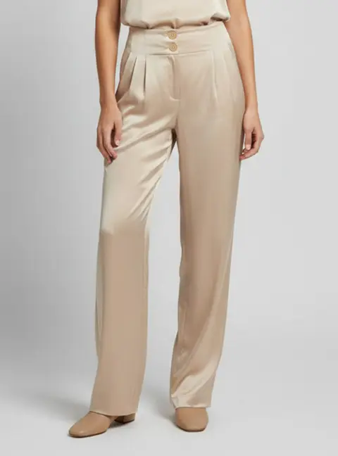 Bottega Veneta Beige Satin Straight Fit Trousers L