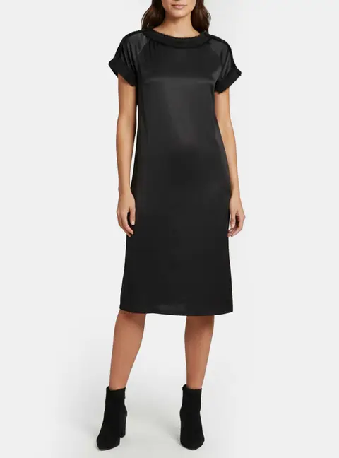 Bottega Veneta Black Synthetic Mohair Trim Bateau Neck Dress L