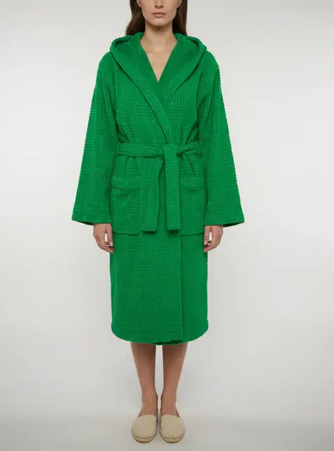 Bottega Veneta Green Intreccio Pattern Cotton Terry Bathrobe M