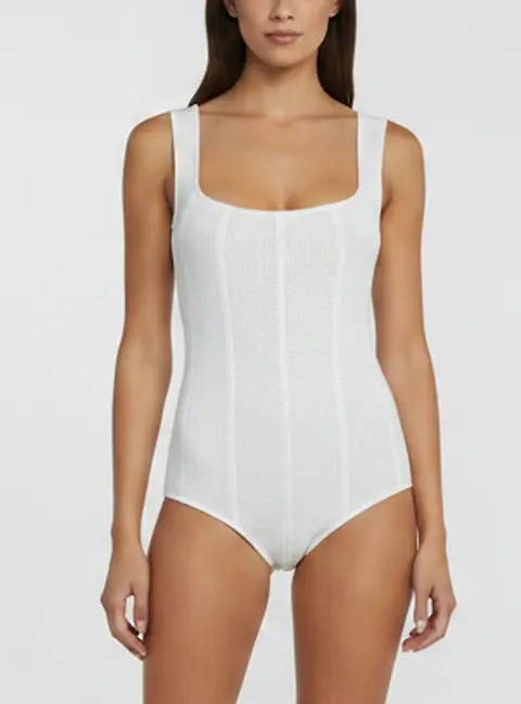 Bottega Veneta White Knit Square Neck Sleeveless Bodysuit M