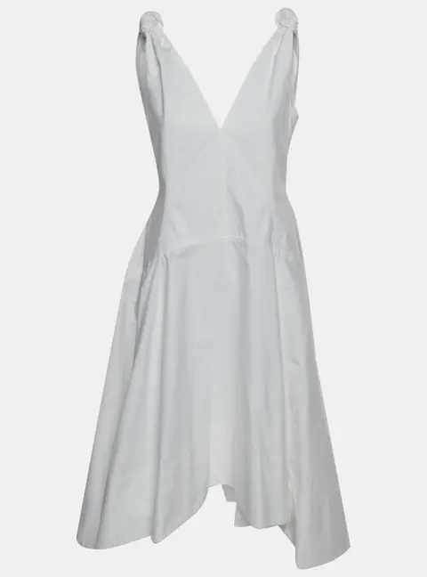 Bottega Veneta White Cotton Canvas Knotted V-Neck Midi Dress S