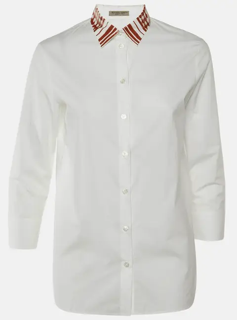 Bottega Veneta White Cotton Contrast Collar Detail Shirt S
