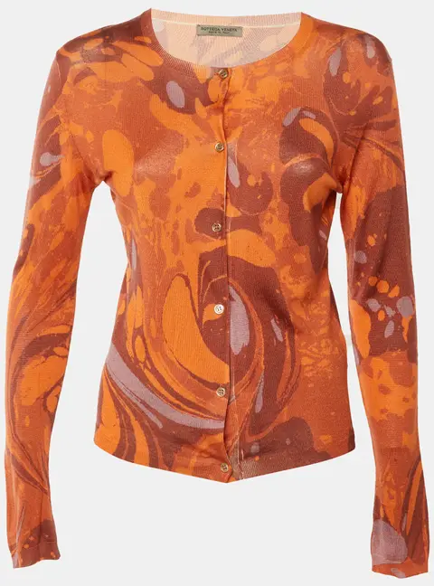 Bottega Veneta Orange Printed Cashmere & Silk Cardigan S