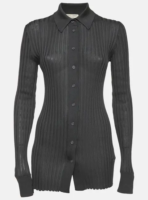Bottega Veneta Grey Silk Knit Buttoned Cardigan S