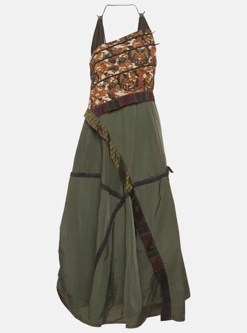 Bottega Veneta Olive Green Synthetic Asymmetrical Midi Dress M