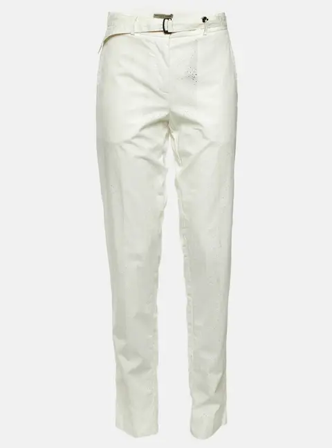 Bottega Veneta White Perforated Cotton Straight Leg Trousers S