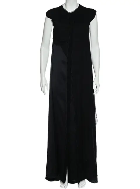 Bottega Veneta Black Silk Draped Detail Button Front Maxi Dress M