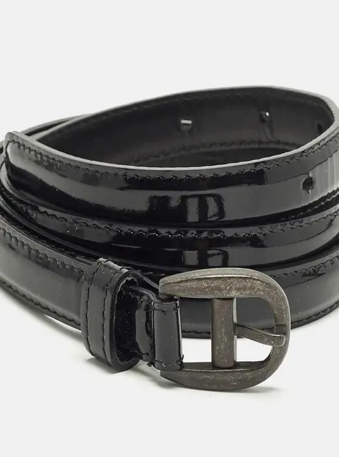 Bottega Veneta 85 CM Buckle Belt Black Patent Leather