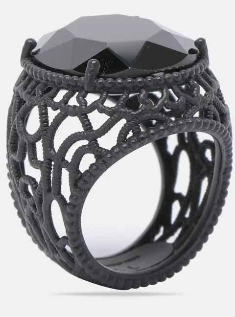 Bottega Veneta Black Oxidised 925 Silver Onyx Ring Size 11