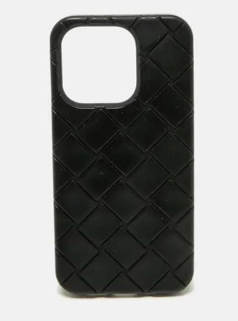 Bottega Veneta iPhone 15 Pro Case Black Intrecciato Rubber