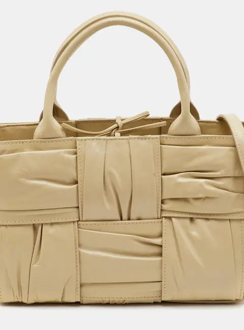 Bottega Veneta Acro Porridge Mini Beige Wide Woven Leather Tote