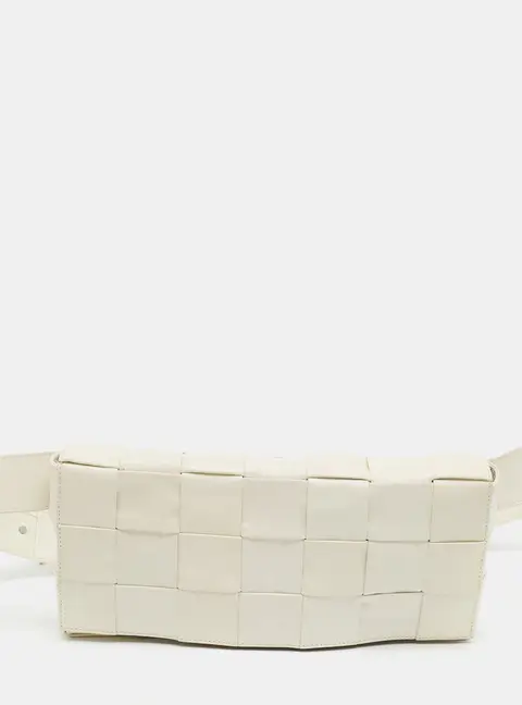 Bottega Veneta Cassette Stretch Off White Intreccio Leather Belt Bag