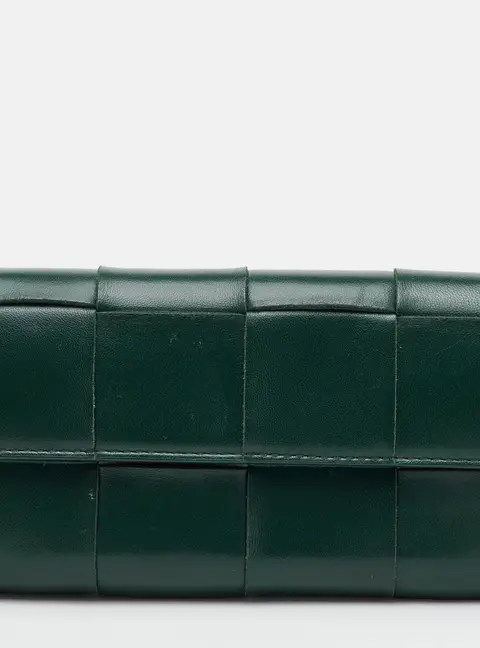 Bottega Veneta Cassette Green Intrecciato Leather Continental Wallet
