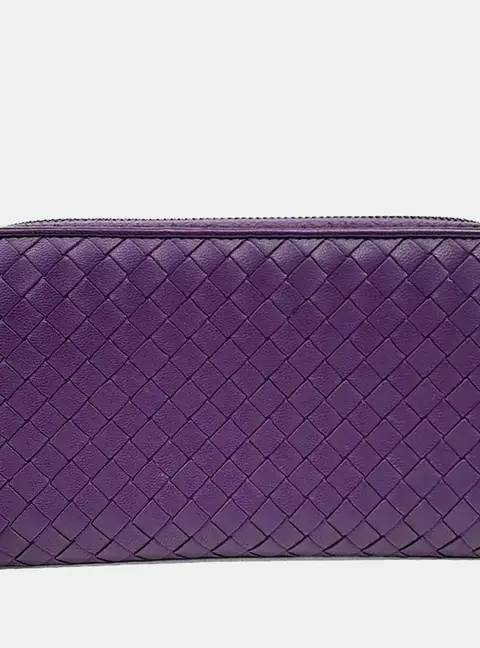 Bottega Veneta Purple Leather Mesh Long Wallet