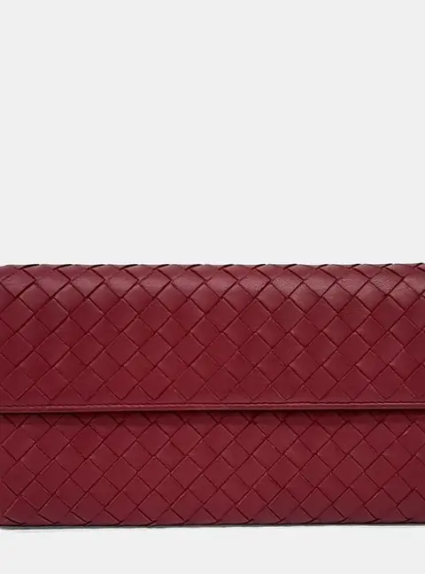 Bottega Veneta Red Leather Mesh Long Wallet