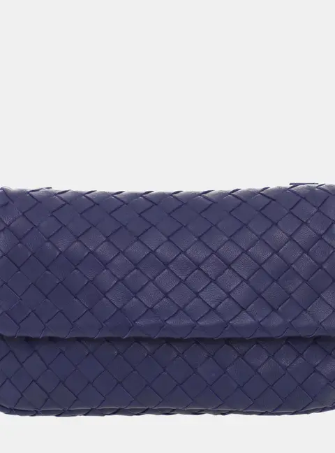Bottega Veneta Intrecciato Blue Calf  Zip Chain Bag