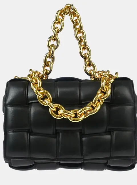 Bottega Veneta Chain Cassette Medium Black Lambskin Leather Shoulder Bag