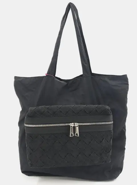 Bottega Veneta Intrecciato Pouch Foldable Black Nylon Canvas Tote Bag