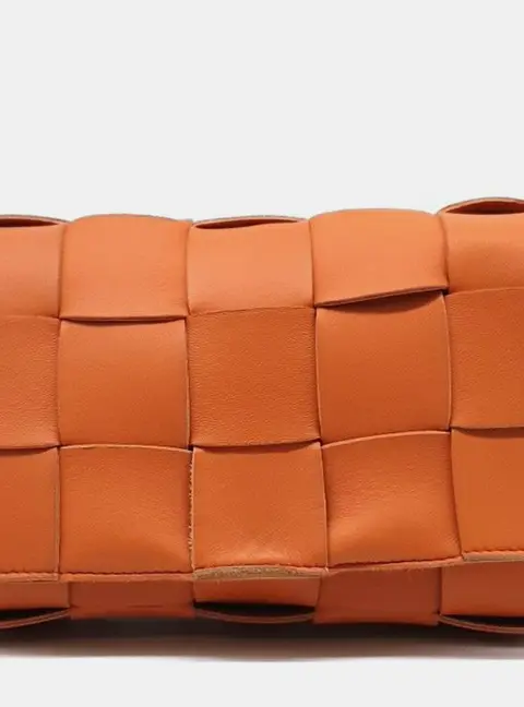 Bottega Veneta Cassette Medium Orange Intrecciato Leather Shoulder Bag