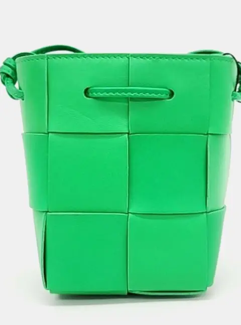 Bottega Veneta Green Woven Leather Cassette Bucket Bag