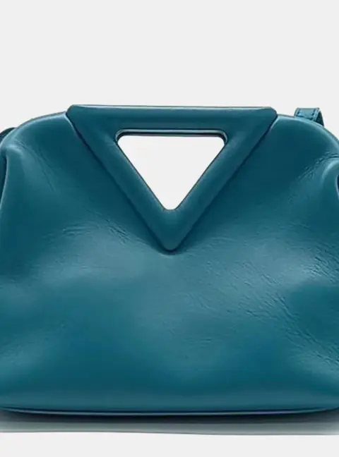 Bottega Veneta The Point Small Mallard Blue Calfskin Leather Top Handle Bag