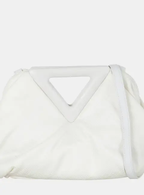 Bottega Veneta Point Shoulder Bag White Fabric Leather Shoulder Bag